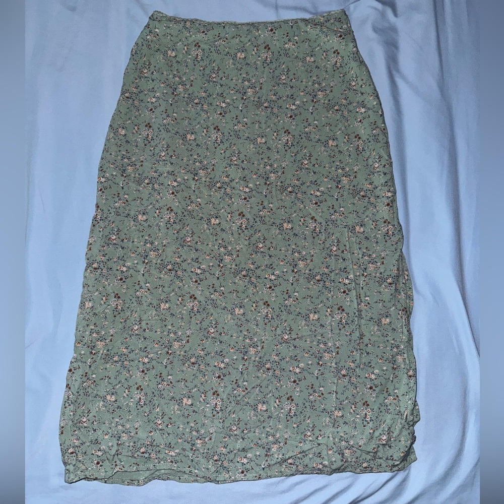 Brandy Melville Sage Green Floral Midi Skirt